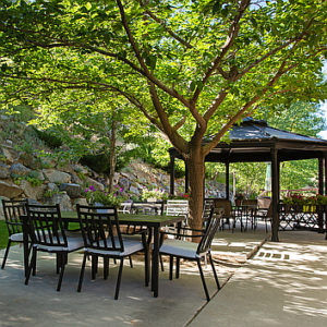 Outside seating area at Eva Carlston Academy