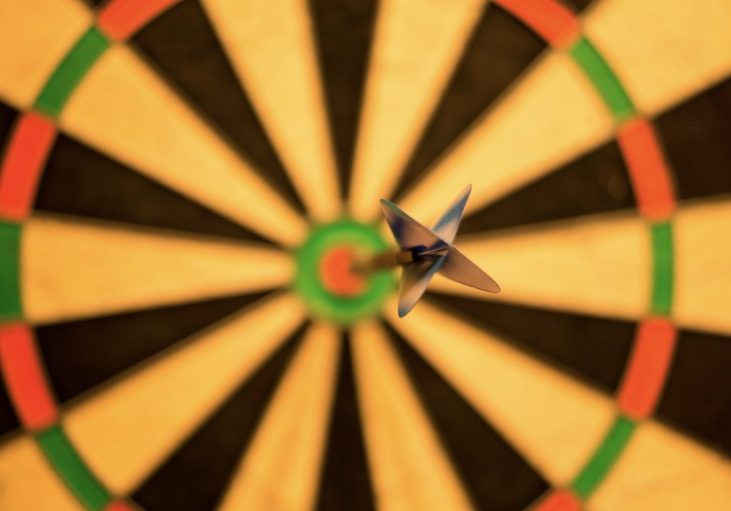 Dart in center of dart board