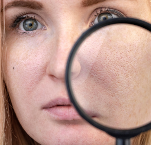 A magnified look at skin imperfections, reflecting the theme of embracing imperfection in teens and self-image struggles.